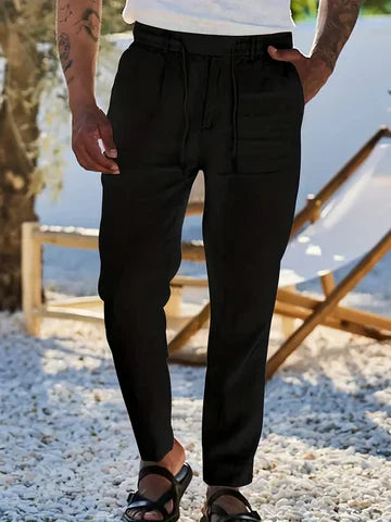 NICHOLS | PANTALONES DE LINO DE HOJA ANCHA CON CORDÓN
